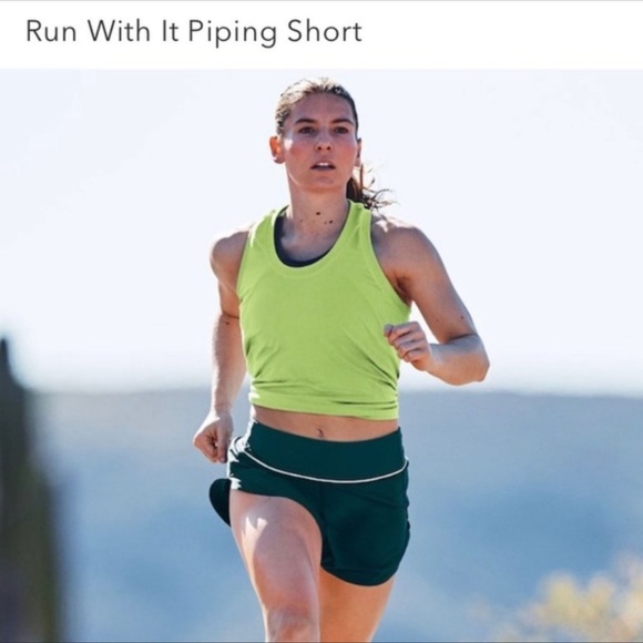 Athleta Run With It Short in Oceanic Teal Green Print with Piping - Picture 2 of 6